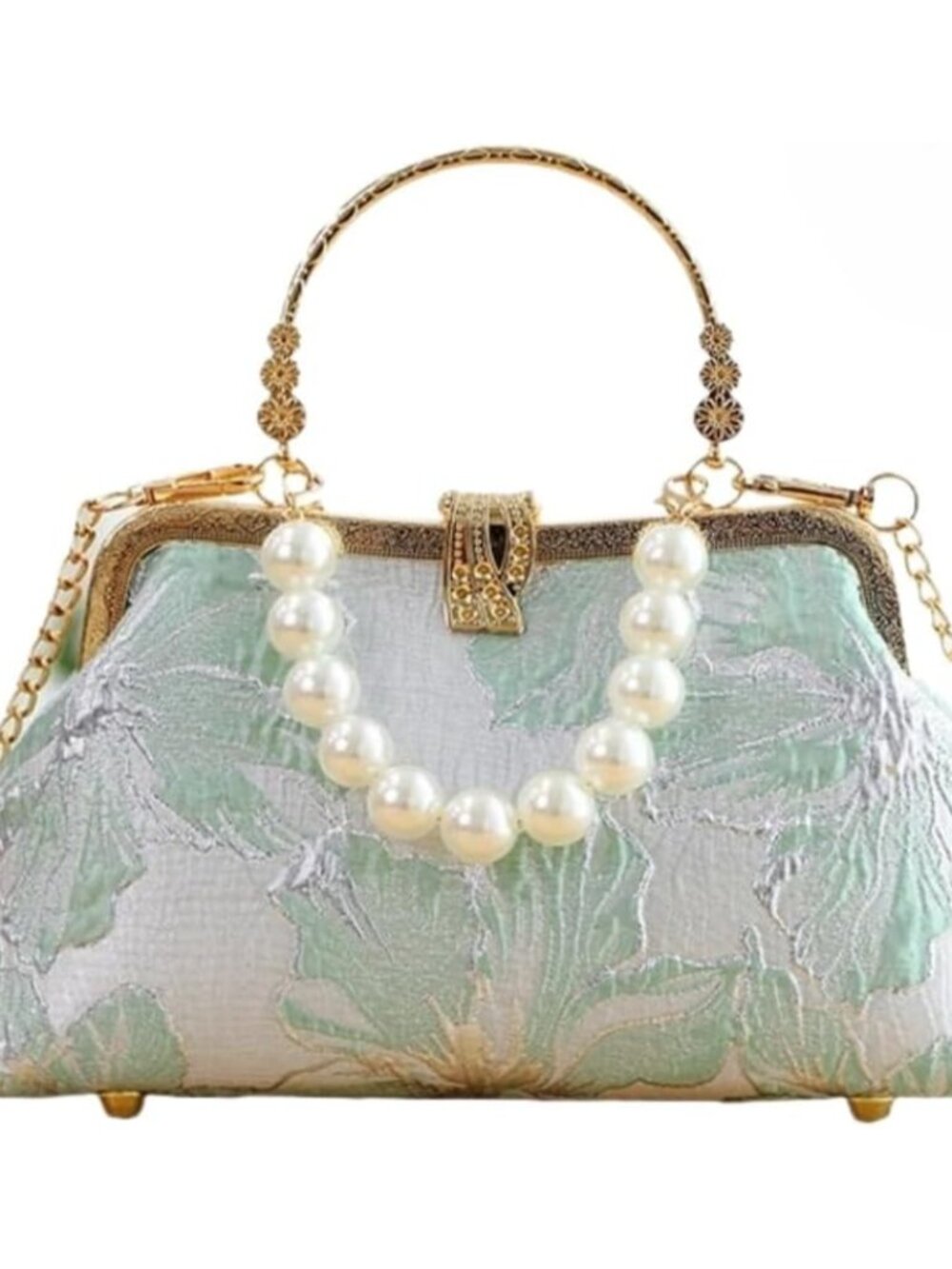 Pearl Evening Bag for Women Lily Pattern Vintage Embroidered Floral Clutch Purse